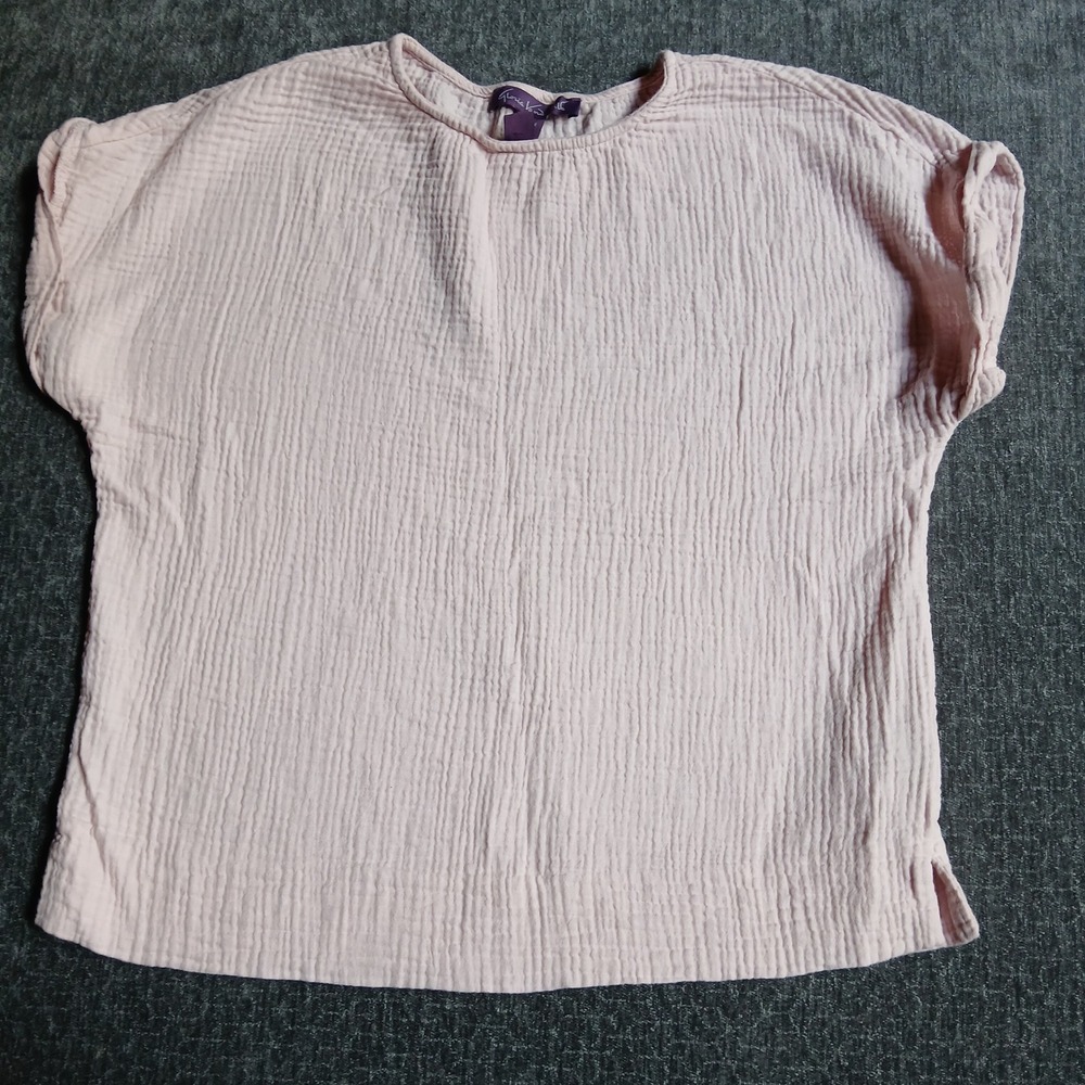 Gloria Vanderbilt Pink Cotton Gauze Short Sleeve Textured Blouse Top Womens Med